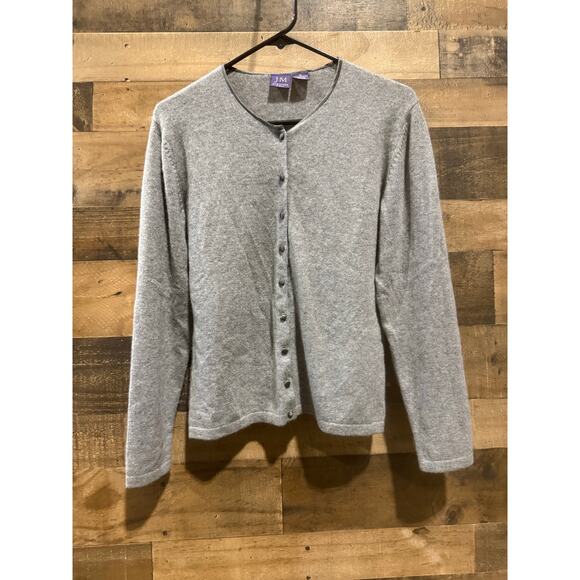 Vintage Women’s JM Gray 2-Ply Cashmere Button Sweater – Size Medium - Picture 2 of 8